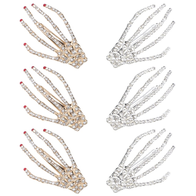 Miangastore 6 Pcs Pinces à Cheveux Main Squelette Halloween avec Strass pour Filles