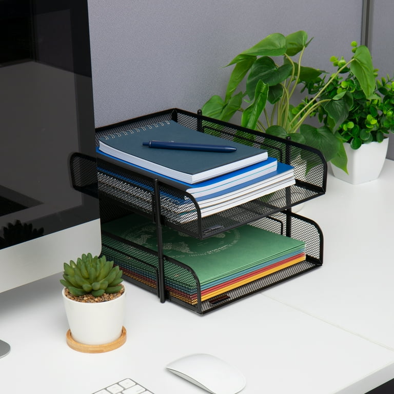 Modern 2-Tier Green & Transparent Desk Organizer Storage Rack