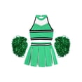thumbnail image 4 of Xnihocha Girls Classic Cheerleading Team Uniform Mesh Splice Crop Top with Pleated Boxer Skirts Rooter Stage Suit Green 16, 4 of 7