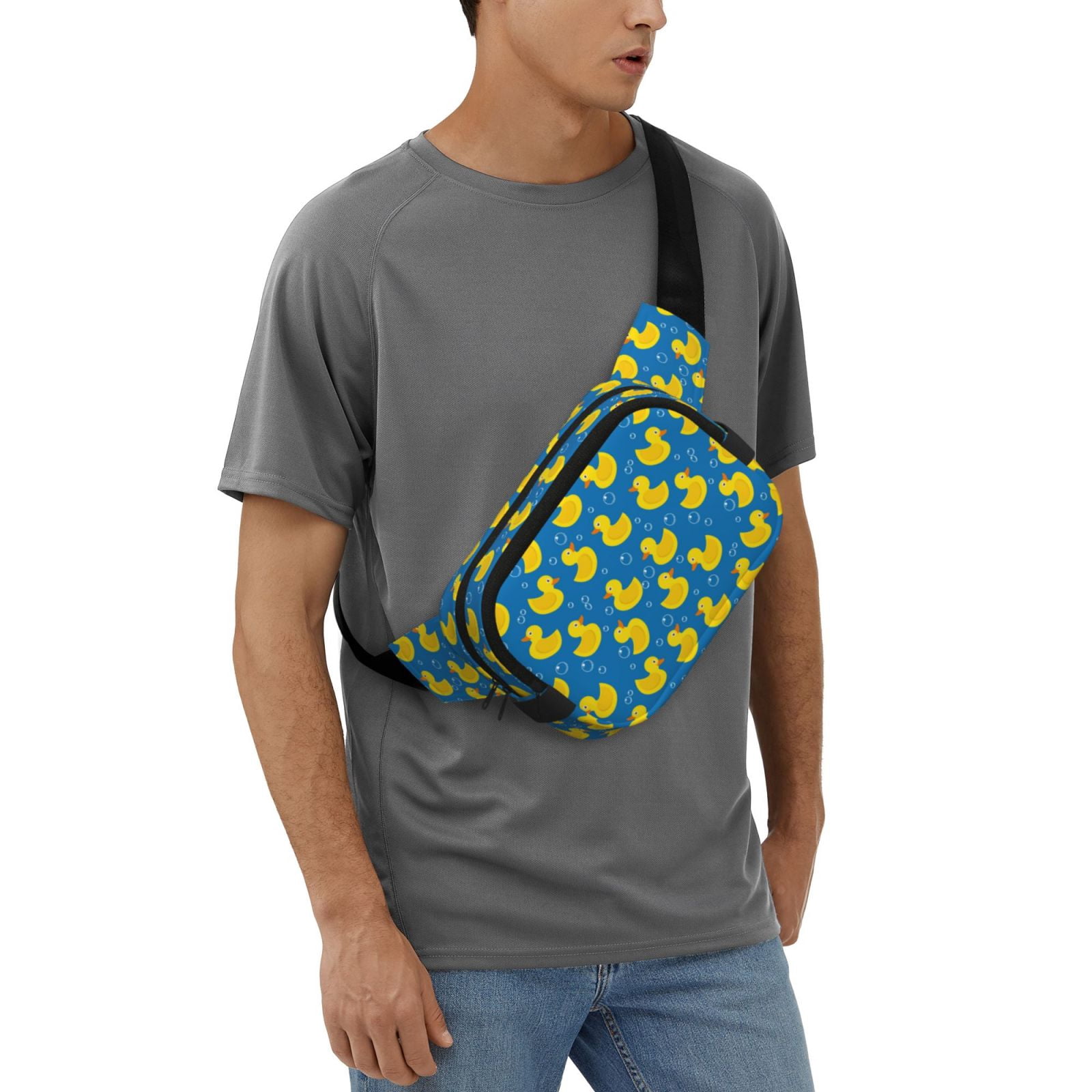 Picia Rubber Duck Print Square Double-Layer Waist Bag Mini Adjustable Waist Belt Bag Exercise Running Travel Hiking