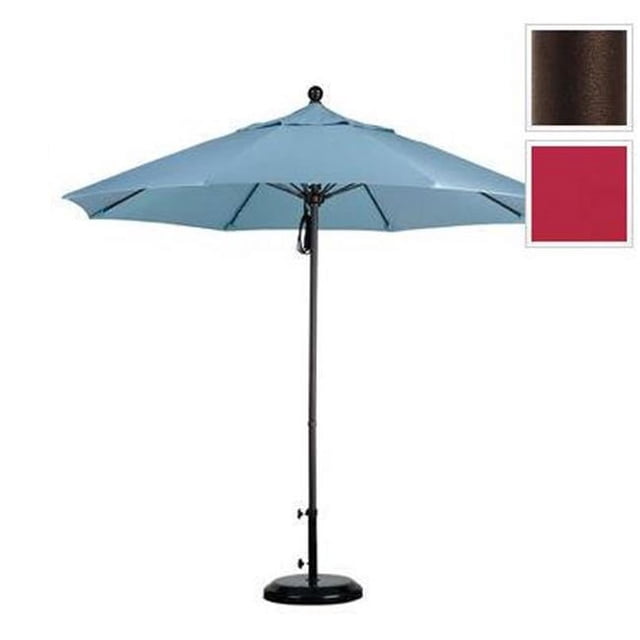 California Umbrella ALTO908117-SA03 Parasol de Marché à Poulie Ouvert de 9 Pi en Fibre de Verre - Bronze et Pacifica-Rouge