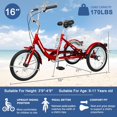 thumbnail image 3 of FICISOG 16" Kids Trike Tricycle for Boys, 1-Speed 3 Wheel Bikes for Beginner Riders, Child Cruiser Bike with Adjustable Height and Rear Basket, 3 of 9