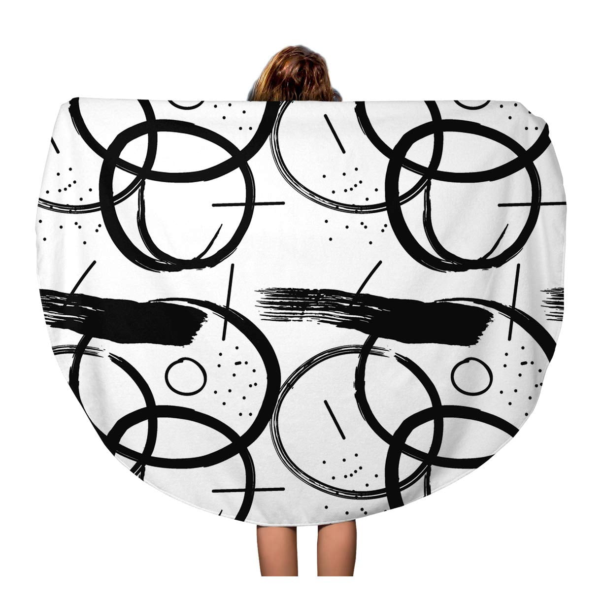 SIDONKU 60 inch Round Beach Towel Blanket Colorful Black ...
