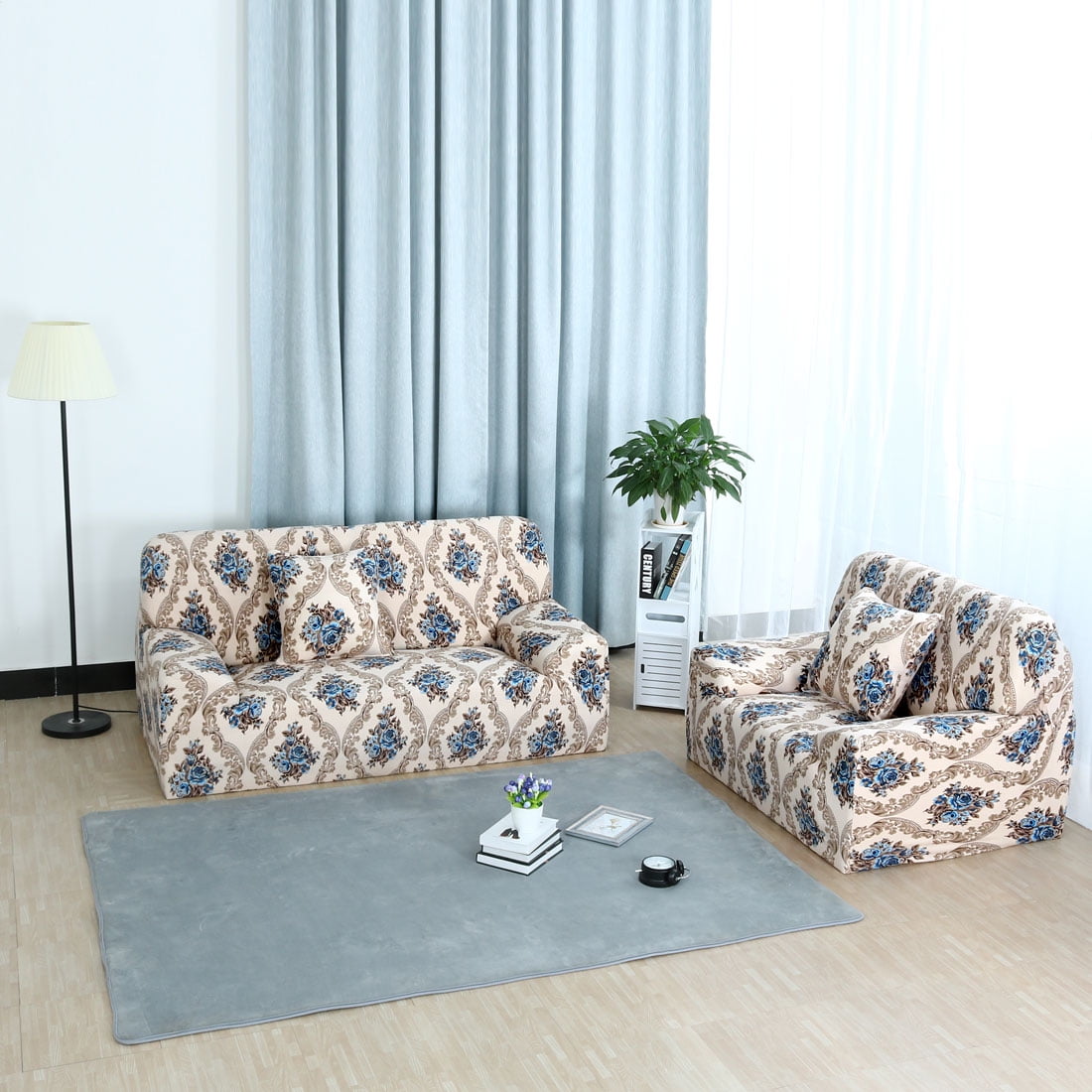Unique Bargains 1-Piece Modern Floral Stretch couch cover, Beige
