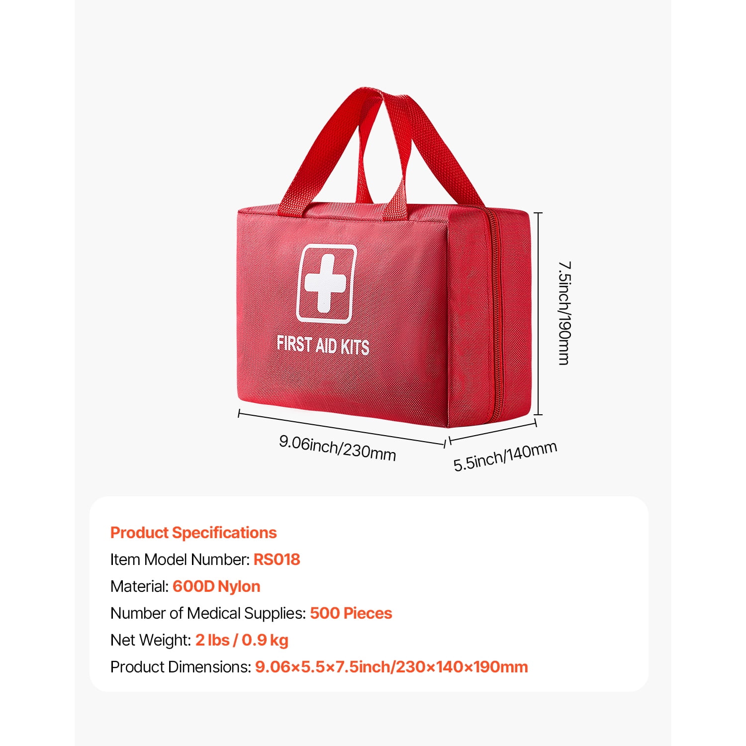 KFFKFF Comprehensive 500-Piece First Aid Kit, Durable 600D Nylon Bag, Emergency Medical Supplies for Home, Car, Office, Travel, Camping, Hiking, Sports, and Outdoor Situations