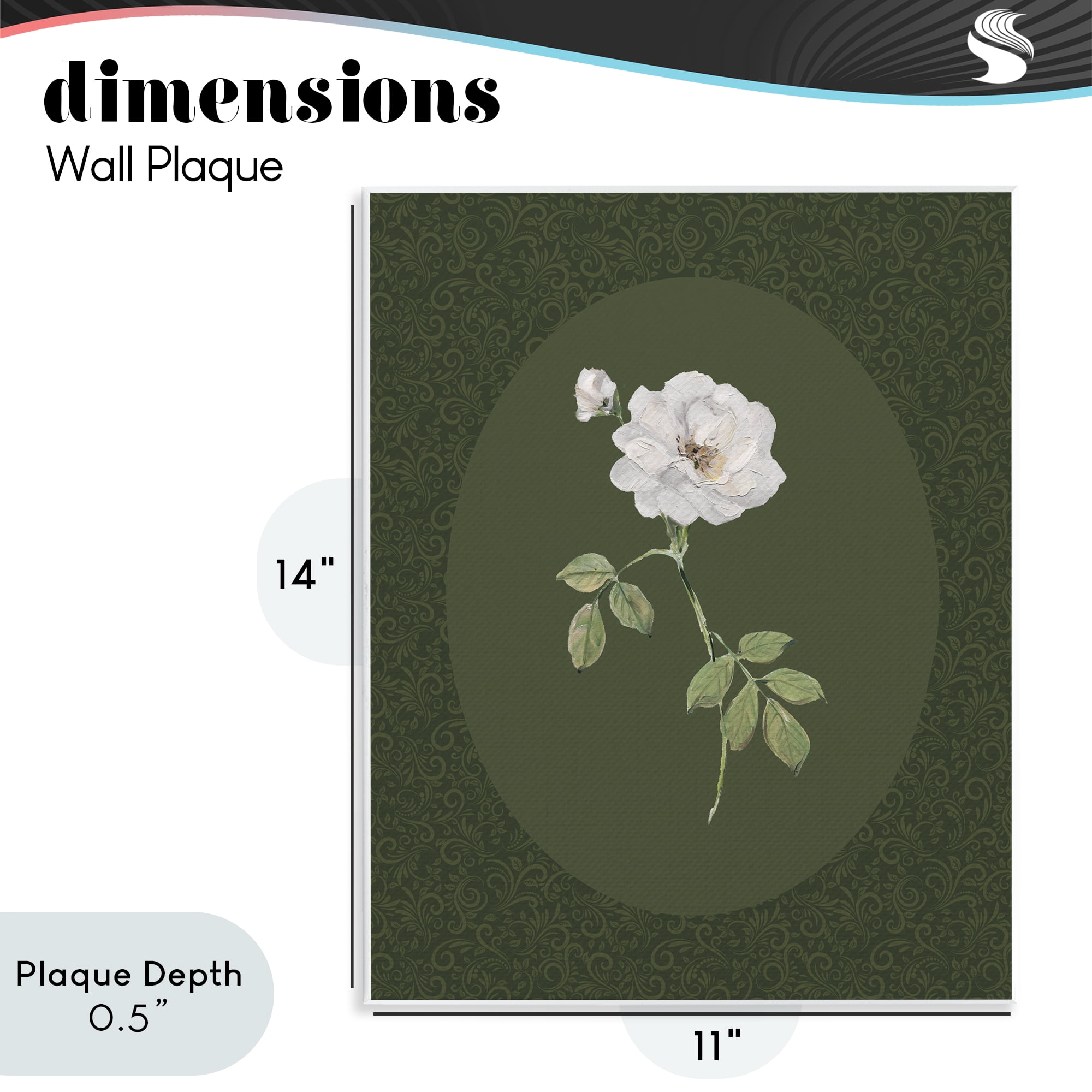 Stupell Industries White Rose on Emerald Wall Plaque Art, design by Sally Swatland