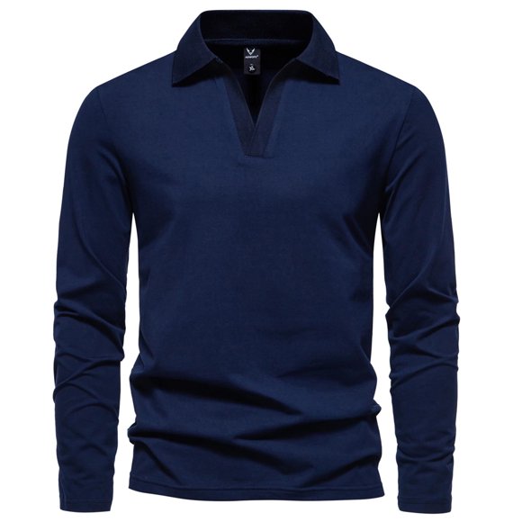 Ketyyh-chn99 Dress Shirts for Men Long Sleeve Button Down Shirt Fall Clothes Mens Casual Fashion Solid Color V Neck Lapel Long Sleeve Base Shirt Blue,L