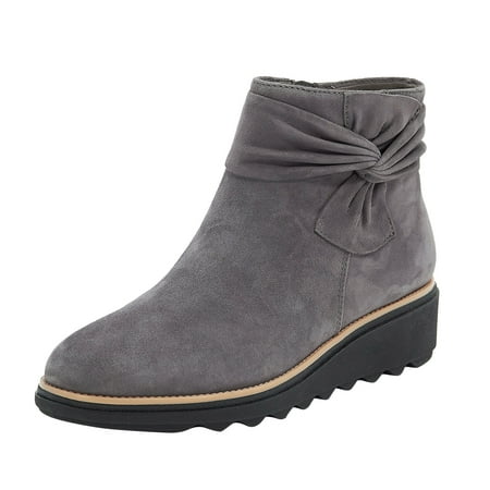 

NECHOLOGY Womens Rain Boots Size 12 Heel Casual Wedge Zipper Short Side Warm Fashion Leather Boots Women Chunky Heel Grey 7.5