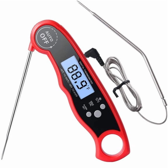 Digital Instant Read Meat Thermometer – Waterproof Kitchen Food Cooking Thermometer with Backlight LCD – Best Ultra-Fast Electric Meat Thermometer Probe for BBQ Smoker Roasting Turkey,Chilli,red