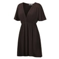 thumbnail image 2 of Made by Johnny Women's Airy Short Sleeve Kimono Style Deep V Neck Dress Top S-3XL Plus Size S BROWN, 2 of 4