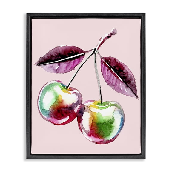 Stupell Industries Modern Chromatic Cherries on Pink Black Floating Frame Canvas Art, 17 x 21, by Lil' Rue