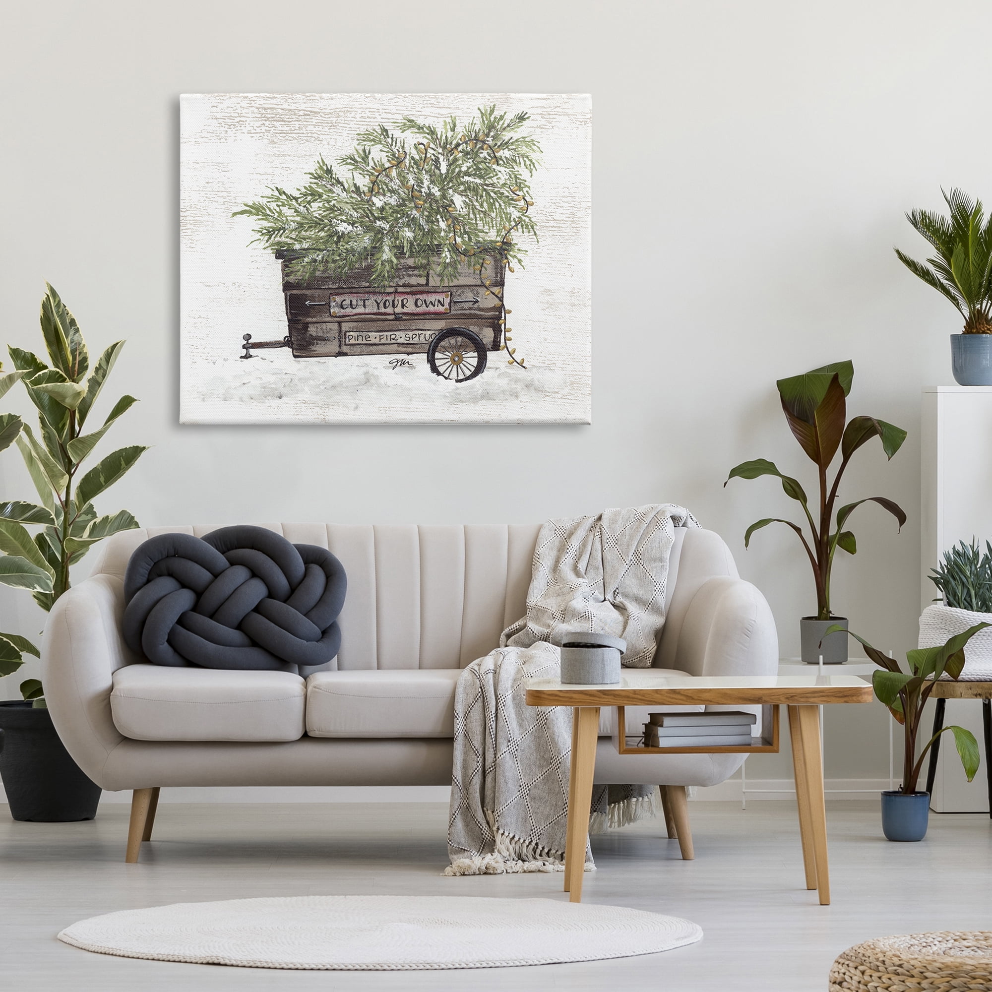 Weathered Winter Wagon Carrying Christmas Pine Tree Inspirational Painting Gallery-Wrapped Canvas Print Wall Art