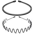 thumbnail image 2 of Diadema de metal para hombres y mujeres, diadema de moda con dientes ondulados antideslizantes, negro (ondulado ancho+primavera), 2 of 4