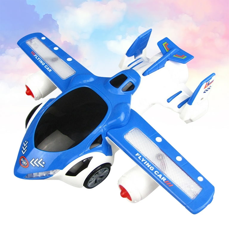 1Pc Electric Flying Car Toy 360 Degree Rotating Light Automobile Toy Automatic Deformation Aircraft Toy Without Battery Blue