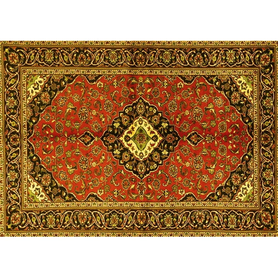 Ahgly Company Indoor Rectangle Persian Yellow Traditional Area Rugs, 7' x 9'