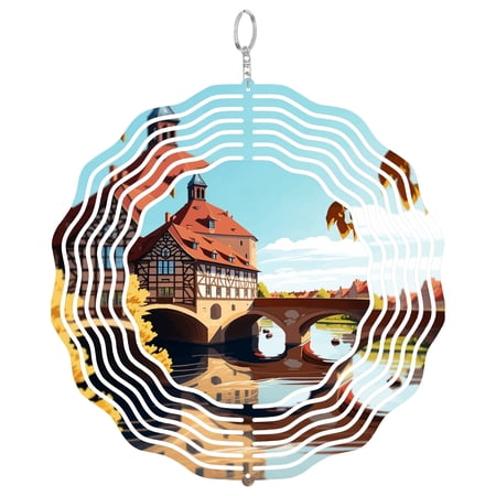 Bamberg Old Town 3D Wind Spinner Metal Hanging Ornament Outdoor Yard Decor Germany Bavaria Heritage Gift