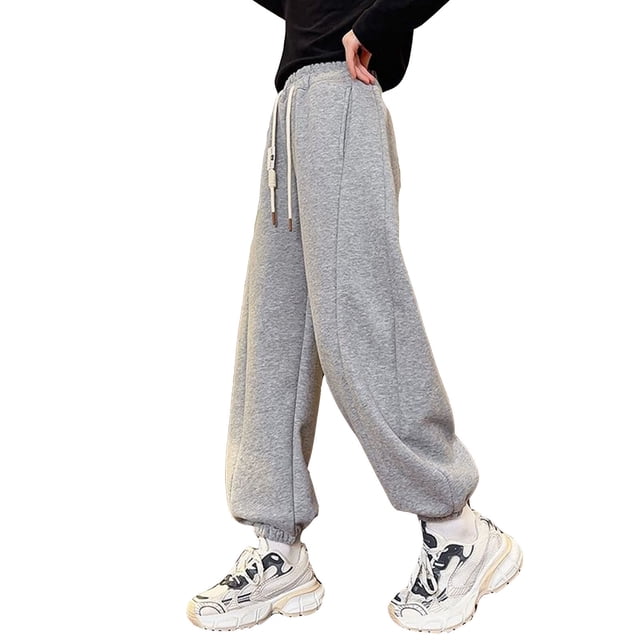 MIASHUI Girls Sweatpants Solid Color Tapered Pants Casual Drawstring Active Joggers,Light Gray,4-5 Years