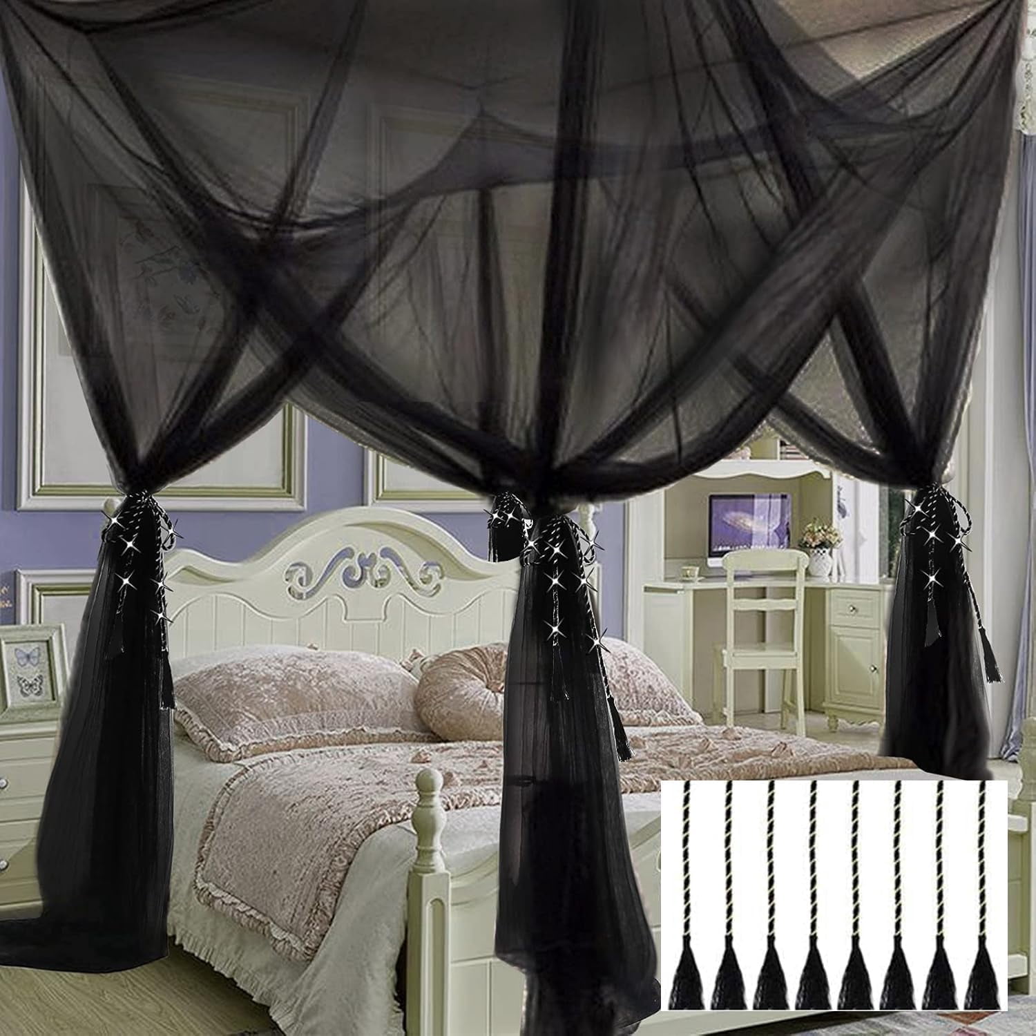 Mosquito Net Bed Canopy for Kids and Adults, King and Queen Size Dome Bed Tent, Bed Curtains from Ceiling, Breathable Insect Protection, White Bed Canopy Decor