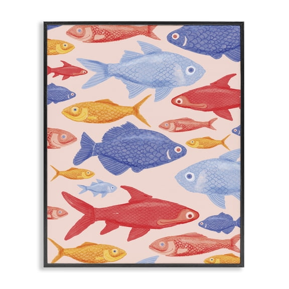 Stupell Industries Contemporary Red Yellow and Blue Fish Black Framed Giclee Art, 11 x 14, by The Paper Curator