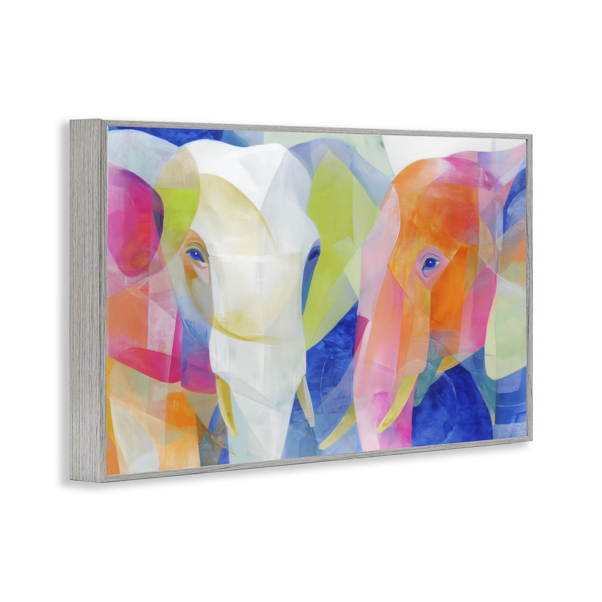 Stupell Industries Two Elephants Geometric Composition Gray Framed Giclee Art, design by Chromatic Storm Studio