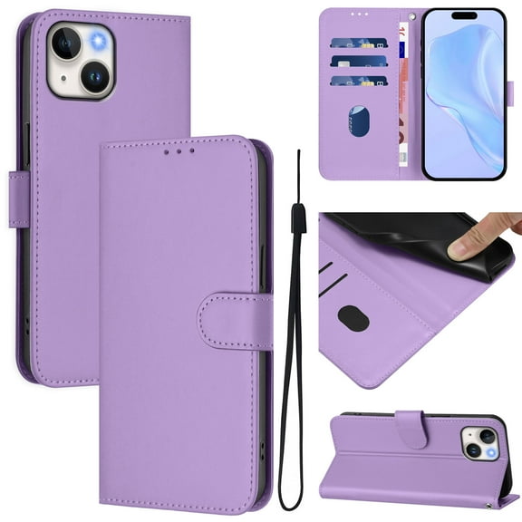 Compatible with iPhone 15 Wallet Case with RFID Blocking Credit Card Holder, PU Leather Folio Flip Kickstand Protective Shockproof Anti-fall Phone Case Cover Women Men,Lavender