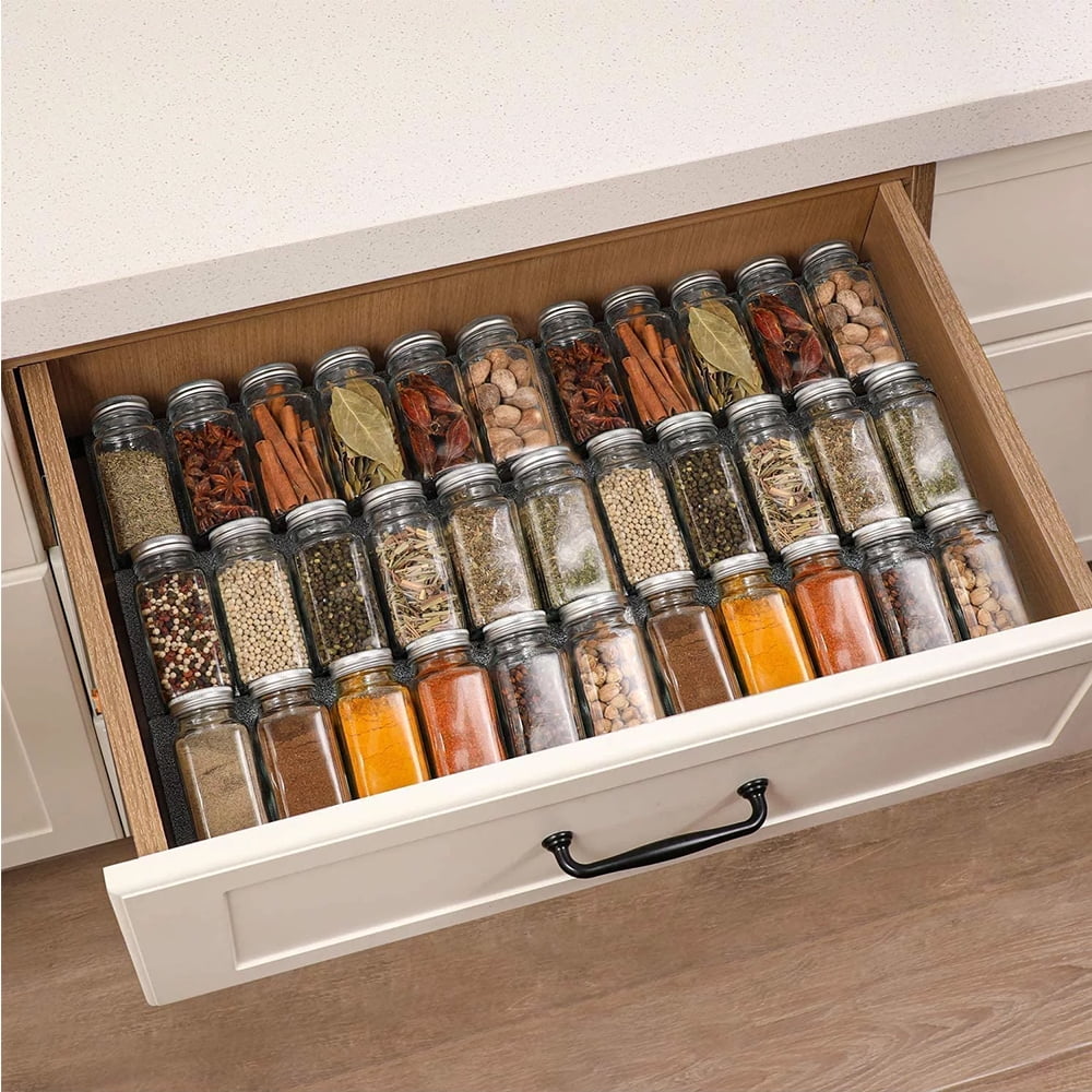Spice Racks with 24 Glass Spice Jars & 2 Types of Printed Spice Labels by  Talented Kitchen. Complete Set: 2 Shelf Stainless Steel 3-Tier Racks, 24  Square Empty Glass Jars 4oz, Chalkboard & Clear Label