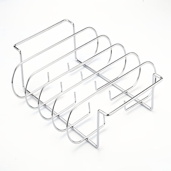 Silver Stainless Steel Rib Rack, Heavy Duty Stainless Steel BBQ Rib Holder Holds 4 Full Racks, Portable Barbecue Cooking Tool for Outdoor Grilling Smoker Campfire, Ideal for Steak Rib Chicken Fish Ev