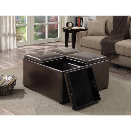 Franklin Square Upholstered Storage, Brown Leather Storage Ottoman Coffee Table