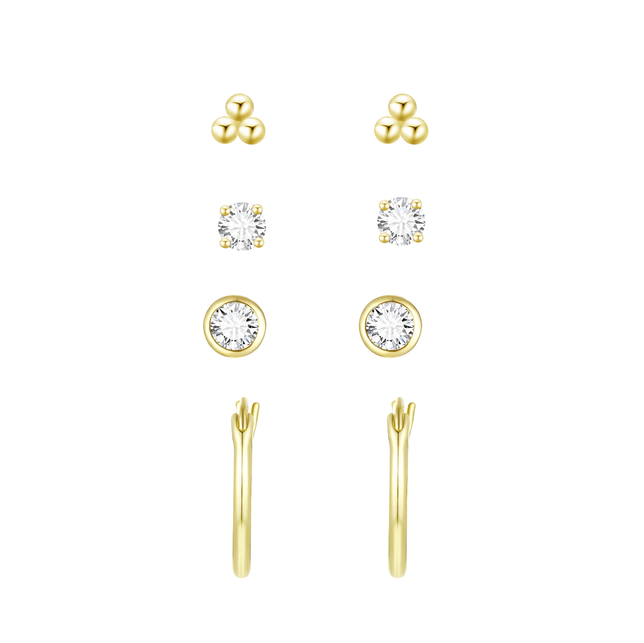 Brilliance Fine Jewelry Women's Simulated Diamond Earring Set with Clicktop Hoop in 14KT Gold Plated Sterling Silver