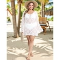 thumbnail image 5 of Plus Size Swimsuit Cover Ups for Women Boat Neck Crochet Cover Up Long Sleeve Sheer Beach Tunic Bathing Suit Cover Up Alsol Lamesa XL-5XL, 5 of 6