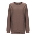 thumbnail image 4 of FAIWAD Women Fall Rib Long Sleeve Pullover Casual Basic Round Neck Solid Color Tops Loose Outfit with Pocket, 4 of 5