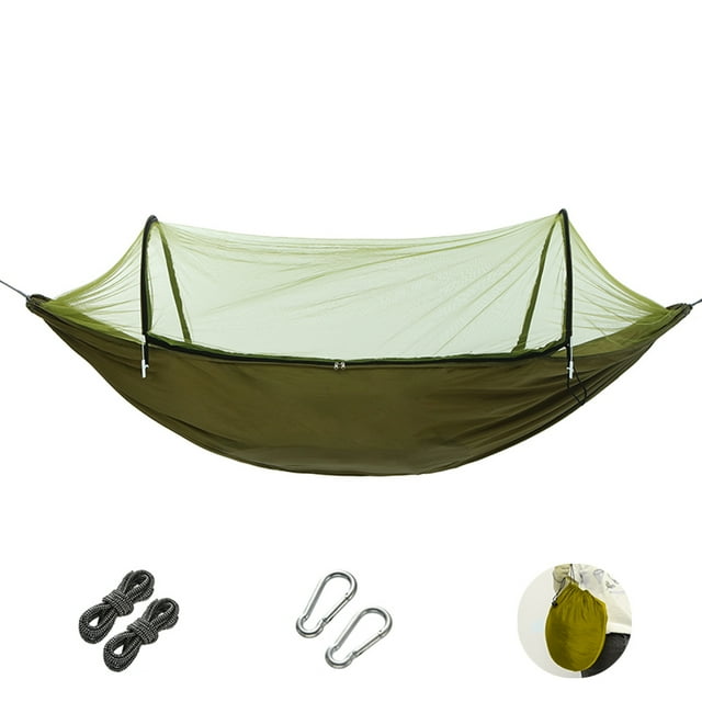 Graflsoa Quick-Open Double Hammock with Mosquito Net, 260x140cm, Army Green, Durable Nylon, 150kg Capacity, Portable & Foldable Design