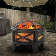 thumbnail image 6 of Breezz 26 Inch Wood Burning Fire Pit with Cooking Grill and Spark Screen, Outdoor Metal Round Firepit for Patio, Backyard, Bonfire Party, Camping, 6 of 15
