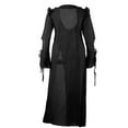 thumbnail image 2 of Women Long Split Dress Long Sleeve Deep Neck Drawstring Ruffle Dress, 2 of 8
