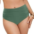 thumbnail image 3 of Xudanell Women's High Wasited Cheeky Bikini Bottom Shirred Tummy Control Swimsuit Full Coverage SexySwim Bottom (Green,XXL), 3 of 9