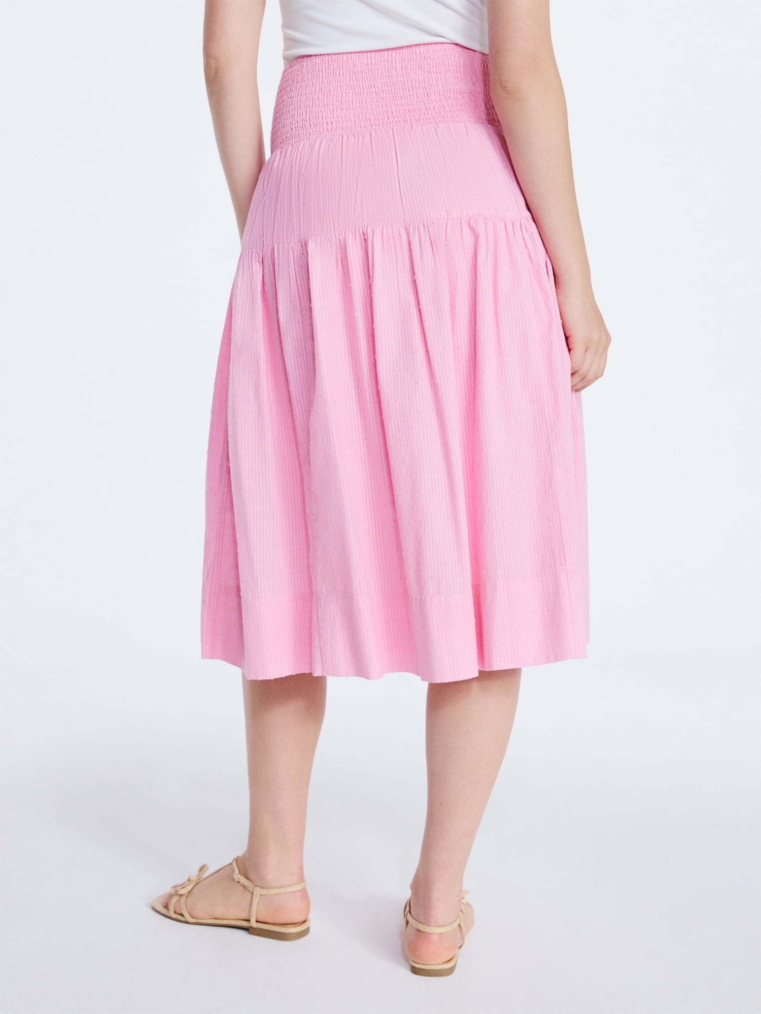 Free Assembly Women's Smocked Waist Cotton Midi Skirt, Sizes XS-XXL