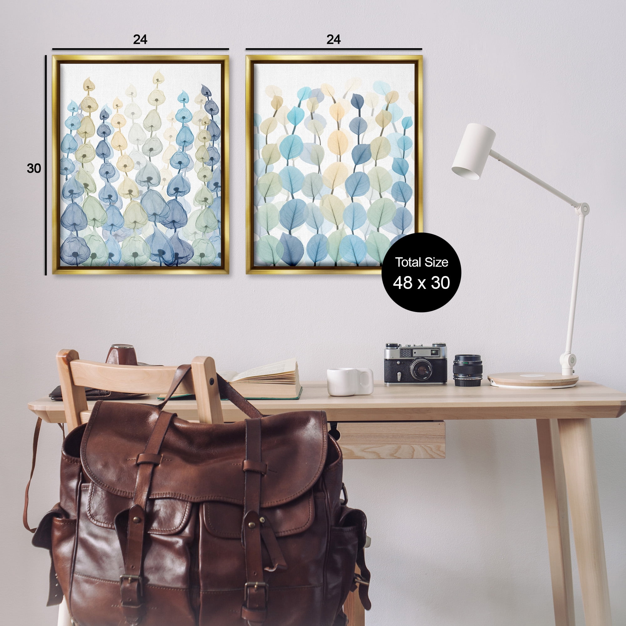 Stupell Industries Seaweed & Ocean Plants Pattern Abstract Painting Gold Floater Framed Canvas Art Print Wall Art, 25 x 31, Set of 2
