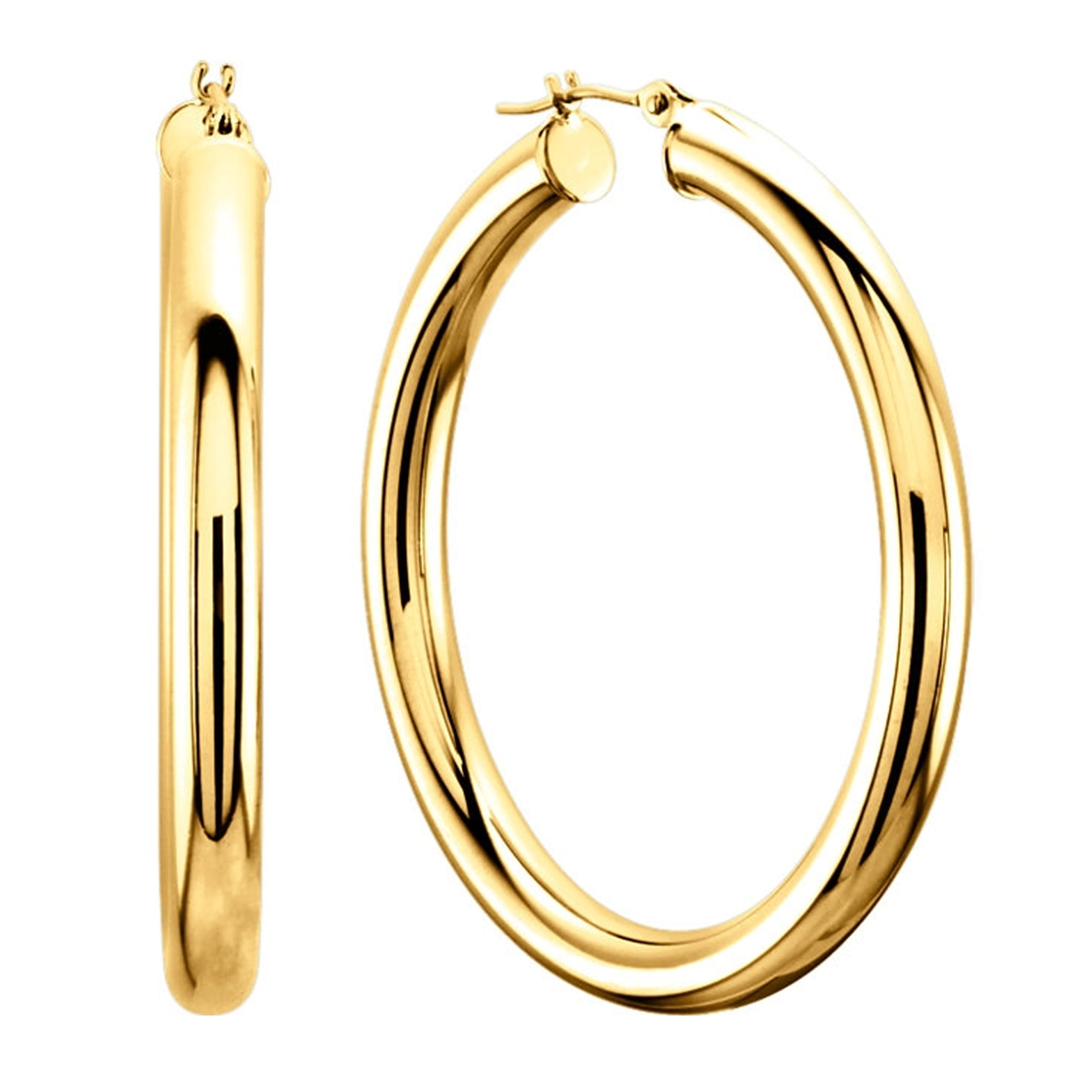 Mia Diamonds 10k Yellow Gold Diamond-Cut 3X40mm Hollow Tube Hoop Earrings 41mm x 40mm