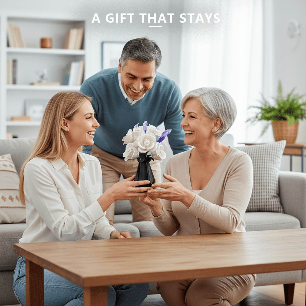 TodayStore Rose Flower Building Sets, Botanical Collection Artificial Bouquet Bricks for Home Decor, Holiday Gift for Women & Valentine's Day 255 PCS (White).