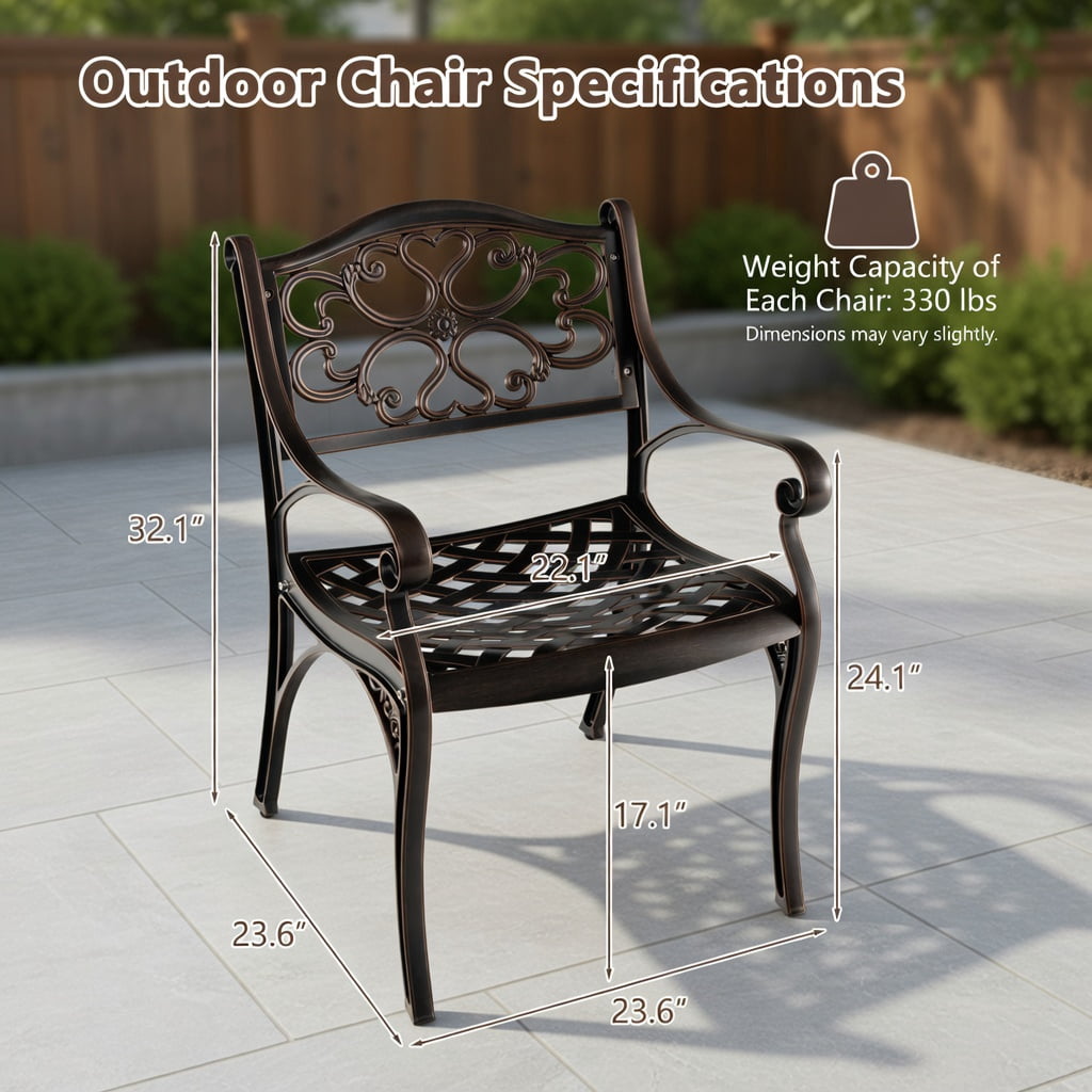 Hommoo 2-Pack Cast Aluminum Outdoor Dining Chairs with Armrests, Weather-Resistant Patio Chairs for Garden, Porch & Poolside, Bronze