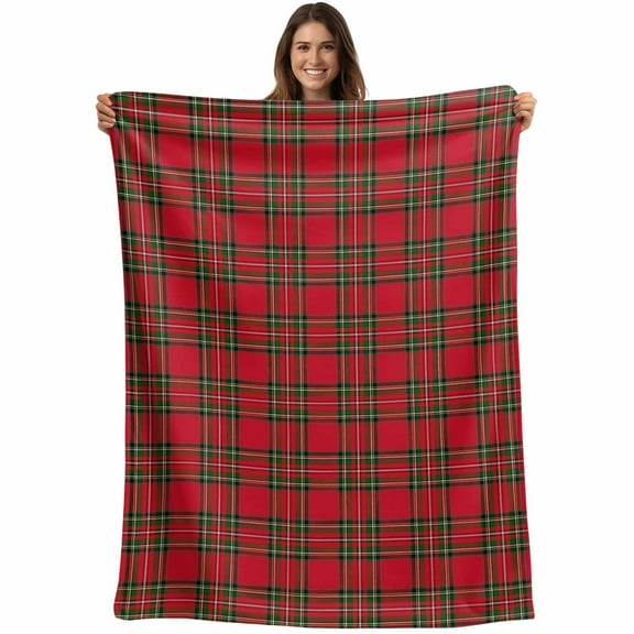 Red Green Plaid Christmas Throw Blankets, Vintage Rustic Checkered Soft Fleece Blanket Decorative for Home Sofa Couch Chair Living Bedroom, 50x60 inches,