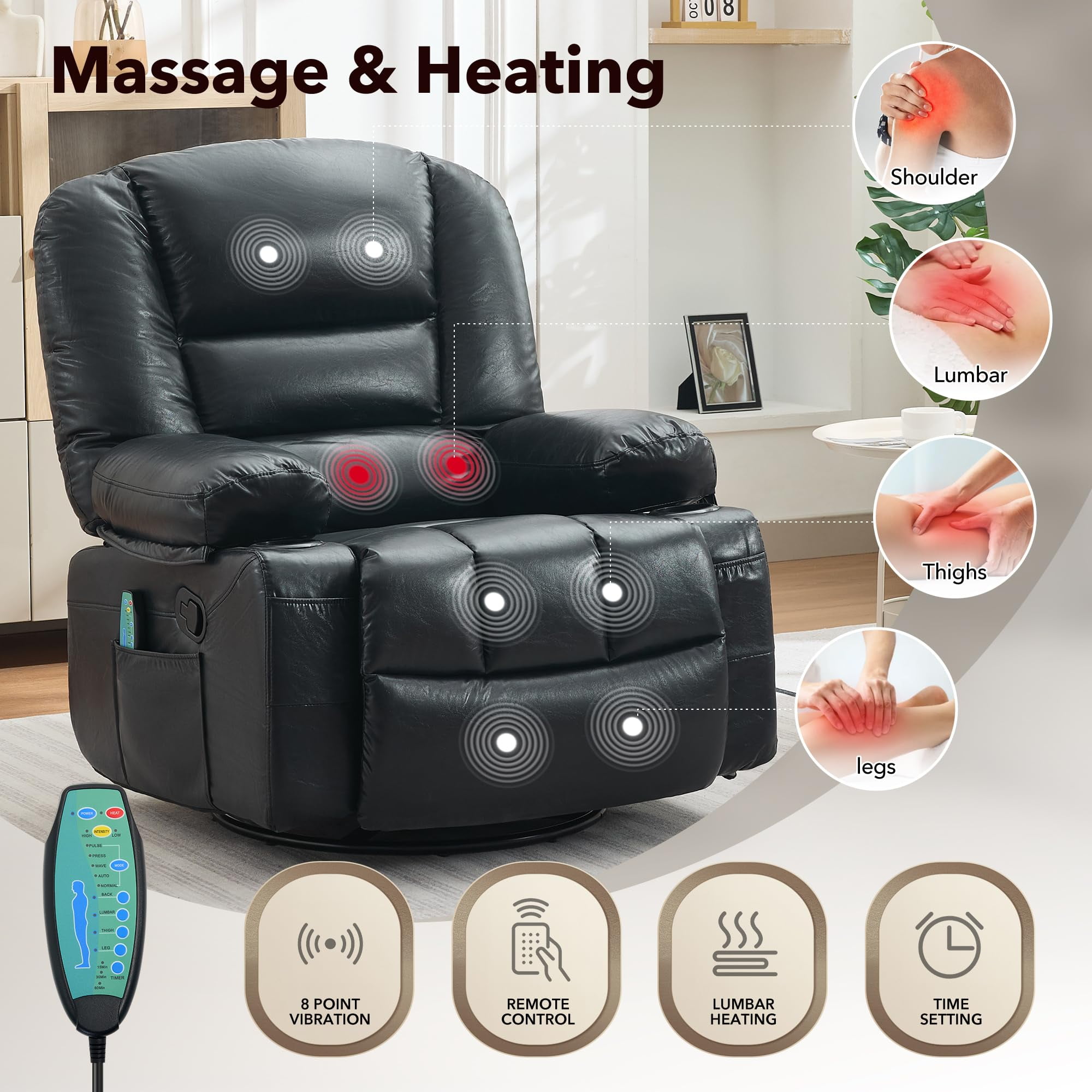 Gaderth Rocker Recliner Chairs for Adults With Vibration Massage and Heating, Chenille Lazy Boy Single Sofa Seat, 360° Swivel Rocker Glider Recliner, Wide Manual Lazy Chair, Chenille Fabric Sofa Chai