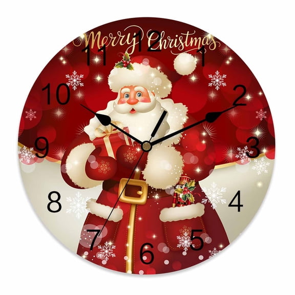 Wall Clock 12 Inch Vintage Red Santa Claus Christmas Round Silent Decorative Wall Clocks Battery Operated for Living Room Bedroom Kitchen Classroom Decor, Merry Christmas Gifts,Large