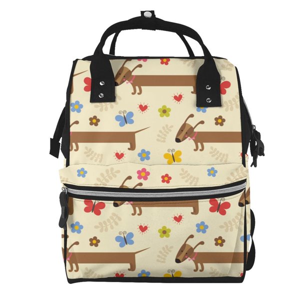 Disketp Dachshund Dog And Flower Mochila de Pañales de Gran Capacidad con Múltiples Bolsillos, Mochila de Viaje Multifuncional para Bebé, Unisex, Moderna y Resistente