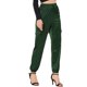 thumbnail image 4 of Pantalones cargo de satén para mujer Inspire Chic, de cintura alta, con cintura elástica, casuales, talla XS, verde oscuro, 4 of 7
