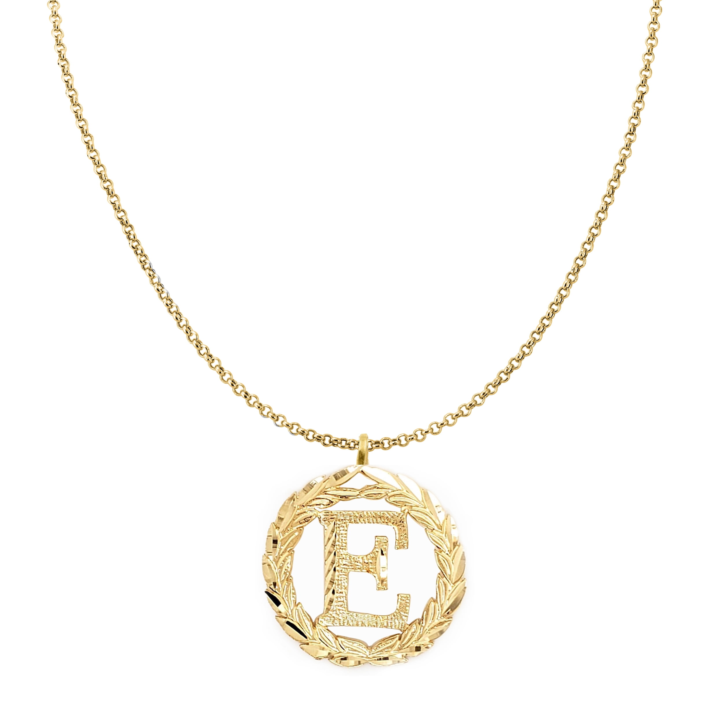 Details about   14k Yellow Gold Round Wreath Initial Letter 'E' Pendant