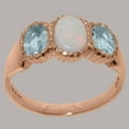 thumbnail image 3 of LBG British Made Real 9k Rose Gold Natural Opal & Aquamarine Womens Anniversary Ring - 33 size options - Size 6.25, 3 of 7