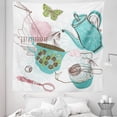 thumbnail image 1 of Tea Tapestry, Rose Flowers Teapot Butterfly Dragonfly Nuts Kitchen Cake Doodle Art Print, Fabric Wall Hanging Decor for Bedroom Living Room Dorm, 5 Sizes, Multicolor, by Ambesonne, 1 of 1