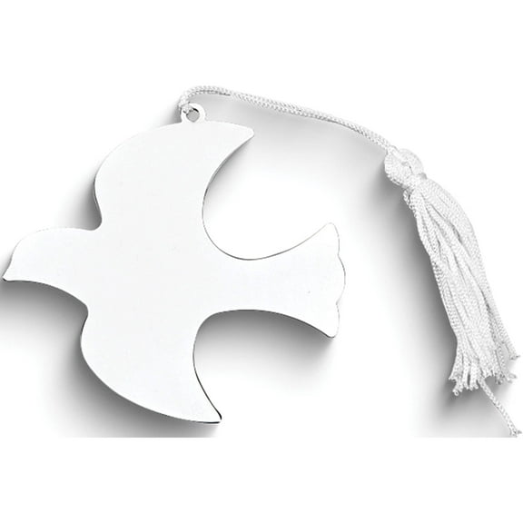 Fashion Nickel-Plated White Tassel Engraveable Dove Ornament (3.75 X 3.75) Made In China gm14654