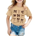 thumbnail image 3 of FASHOFT Girls Shirts Academy Style Graphic Print Crew Neck Short Sleeve Soft Sweet Trendy Kids Leisure Tops Girls Summer Tops Khaki 5-6 Years, 3 of 5